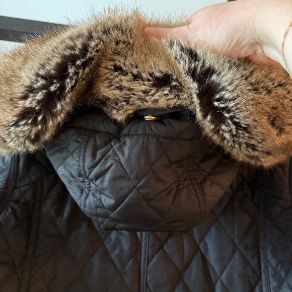 Barbour Black Quilted Jacket with Detachable Fur Hood - Picture 9 of 12